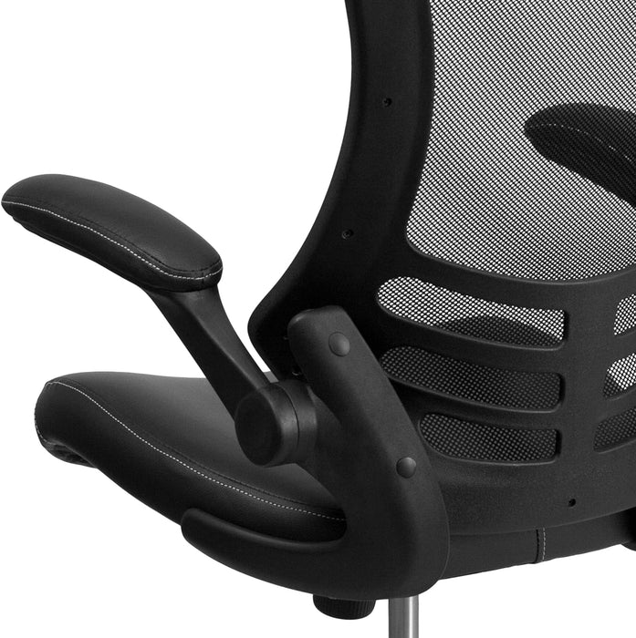 Kelista Mid-Back Swivel Office Chair with Adjustable Seat Height, Ergonomic Mesh Desk Chair with Leathersoft Seat, Black