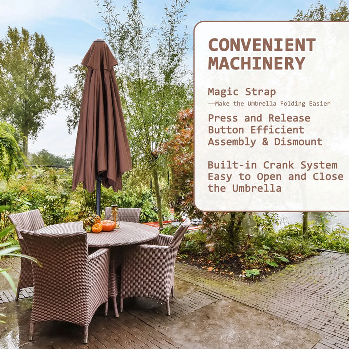 7.5FT Patio Umbrellas with Push Button Tilt and Crank, Coffee