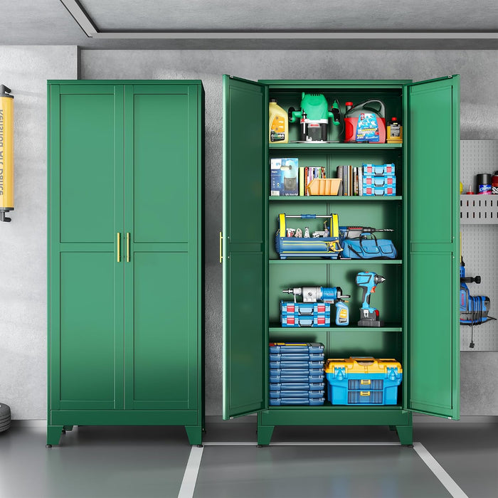 Green Metal Storage Cabinet With Adjustable Shelves