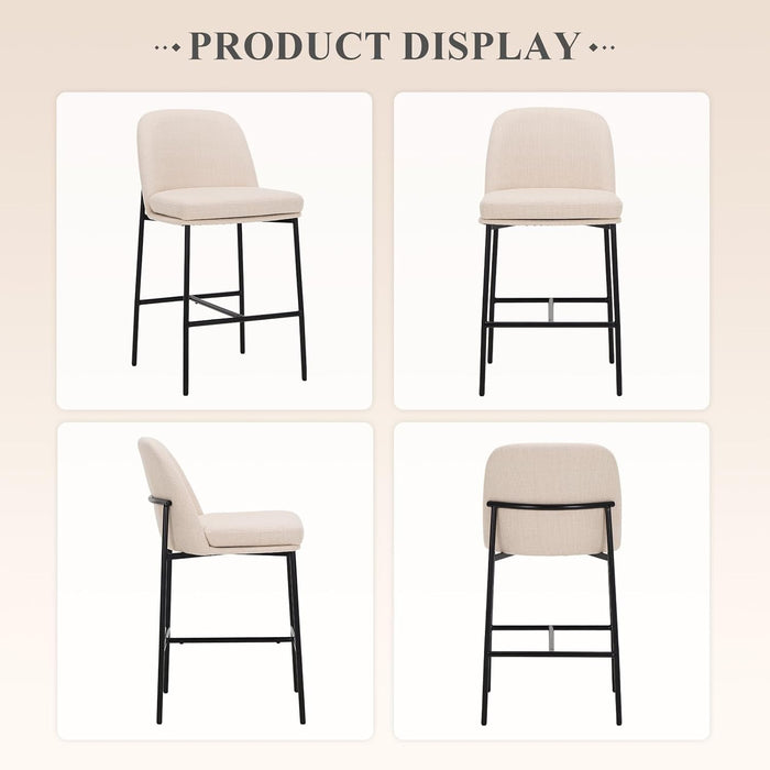 Counter Height Bar Stools Set of 4, 25 Inch Modern Fabric Kitchen Island Stools with Back, Upholstered Counter Barstools Armless Bar Chairs with Metal Legs for Island Dining Room Bar, Beige