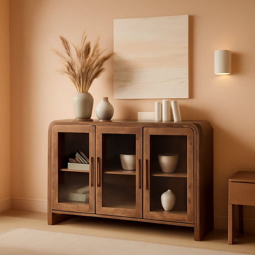 60" Curved Modern 4-Door Sideboard, Buffet Cabinet with Storage
