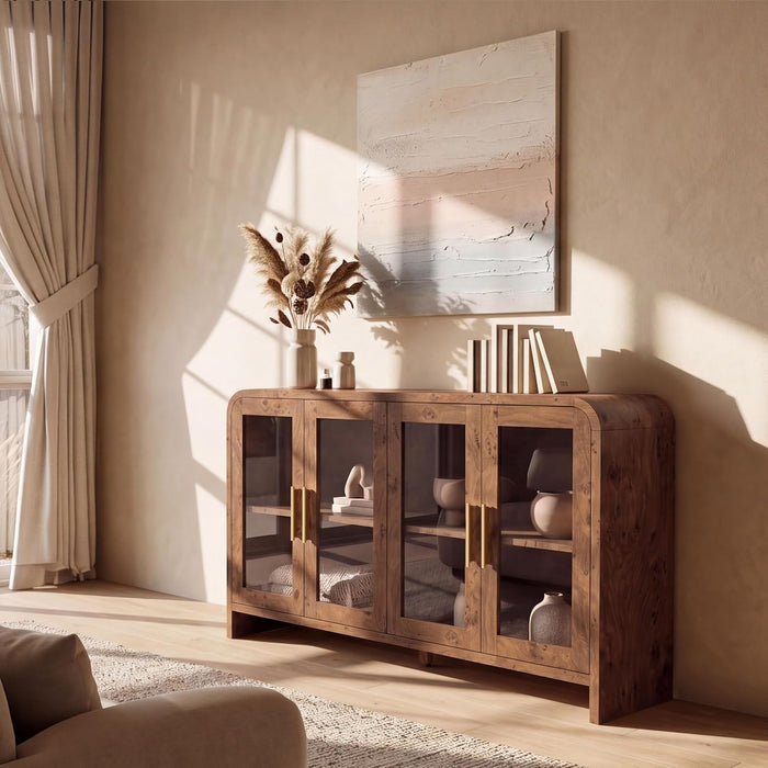 60" Curved Modern 4-Door Sideboard, Buffet Cabinet with Storage