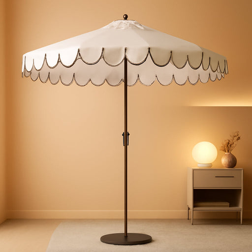 9Ft Elegant Valance Patio Umbrella, Outdoor Umbrellas for Patio with Auto-Tilt and Crank Systerm, Table Umbrella for Outdoors, Poolside,Beach, Backyard