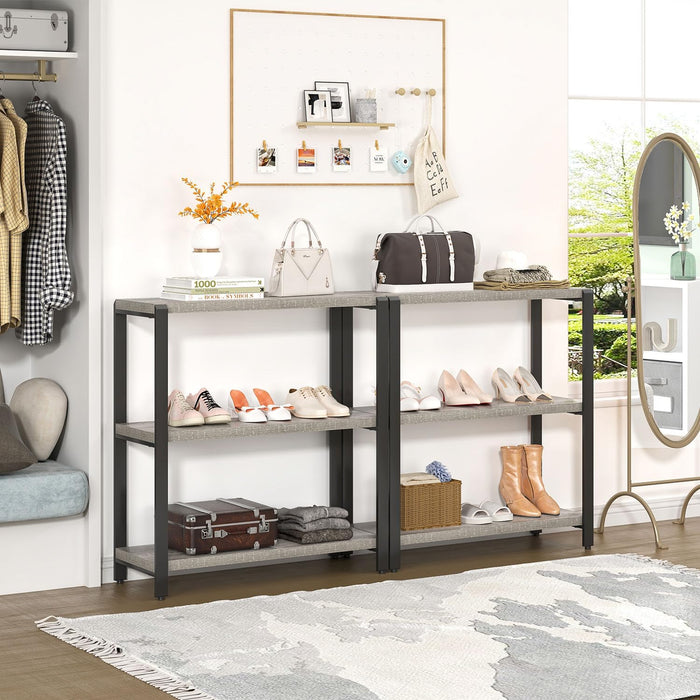 3 Tier Bookshelf, Industrial Wood and Metal Book Shelf and Bookcase, Short Book Case for Office Living Room Bedroom, Light Grey