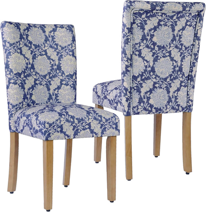 Classic Parsons Upholstered Dining Chairs, Pack of 2, Blue Floral Print