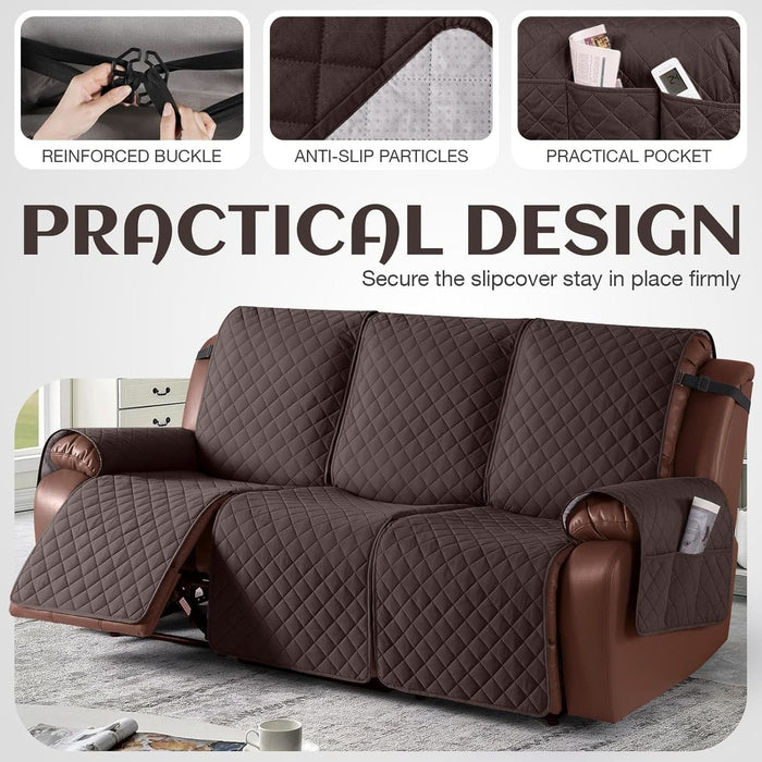 Waterproof Recliner Sofa Cover, Non-Slip Reclining Couch Covers for 3 Seat, Recliner Couch Cover Furniture Protector with Elastic Straps for Pets, Kids, Chocolate