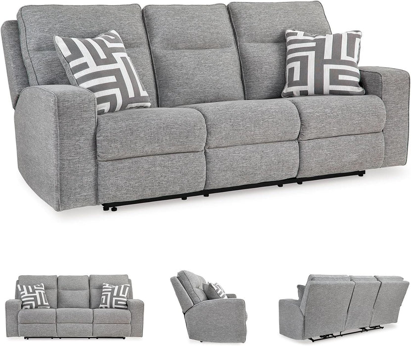 Biscoe Casual UV Resistant Power Reclining Sofa with Adjustable Headrest and USB Ports, Light Gray