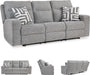 Biscoe Casual UV Resistant Power Reclining Sofa with Adjustable Headrest and USB Ports, Light Gray