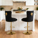 Velvet Gold Bar Stools Set of 2 Modern Counter Height Bar Stools with Lion Pull Ring Tufted Back, Nailhead Upholstered Barstools for Home Kitchen Island, Swivel Adjustable Stool Chair in Black