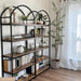 Nathan James Haven Etagere Bookshelf, 5-Shelf Bookcase in Oak Wood and Black Metal Frame with Arch Top and Open Shelves, Oak/Black, Set of 2