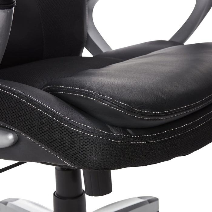 Amplify Executive Office Padded Arms, Adjustable Ergonomic Gaming Desk Chair with Lumbar Support, Faux Leather and Mesh, Black