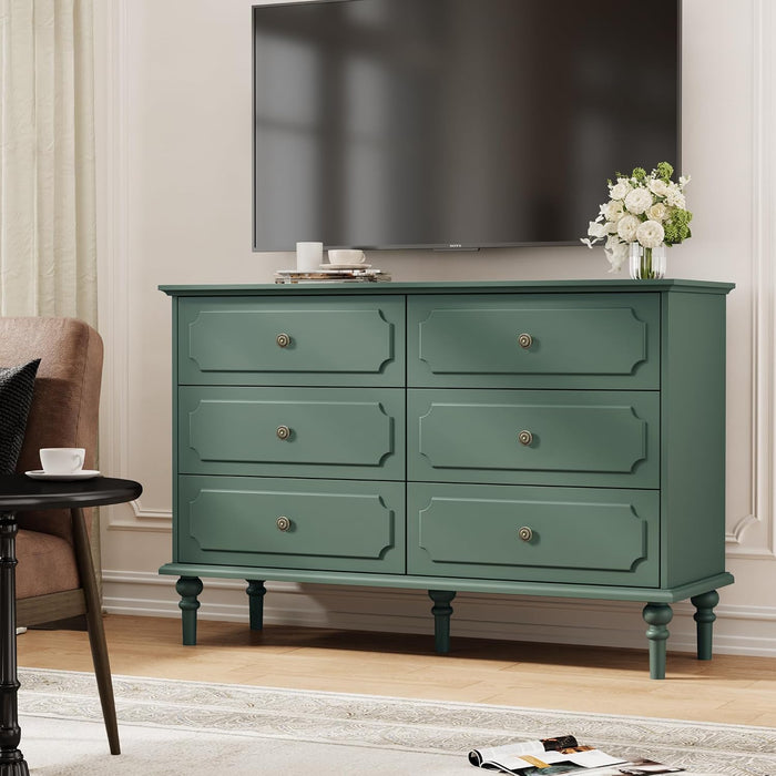 Dresser for Bedroom with 6 Drawers, 47" Vintage Chest of Drawers