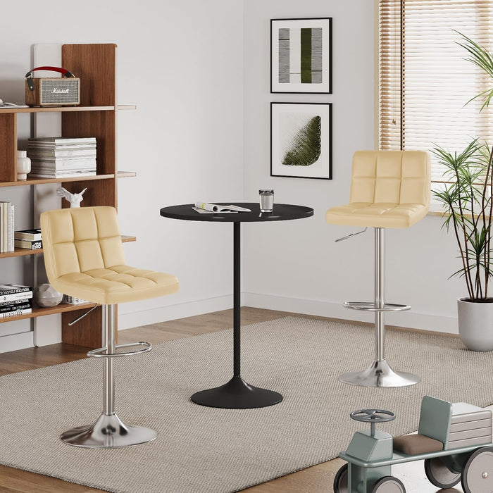 Bar Stools Modern Pu Leather Swivel Adjustable Hydraulic Bar Stool Square Counter Height Stool Set of 2 (Beige)