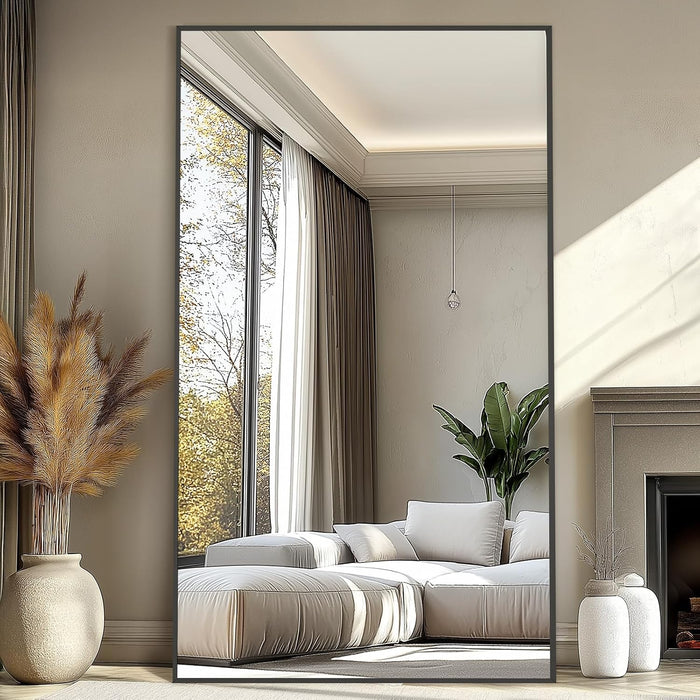 76"X44" Black Full Length Mirror, Large Floor Mirror with Stand