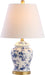 22" Blue/White Ceramic Table Lamp, French Country Chinoiserie Ginger Jar LED Bedside Lamp for Living Room Bedroom, White Linen Shade, JYL3005A