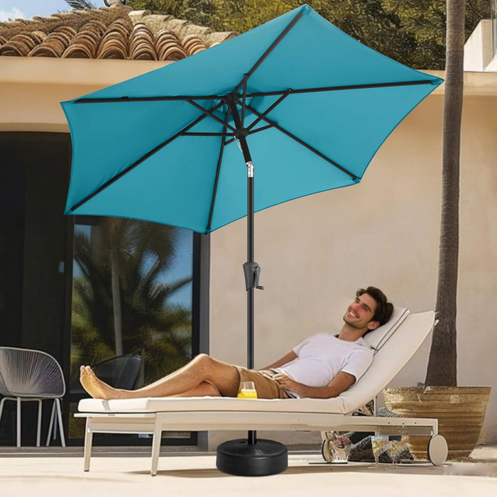 9Ft Patio Umbrella Outdoor - Table Umbrella with Push Button Tilt and Crank, UV Protection, 6 Sturdy Ribs, Market Umbrella for Garden, Deck, Backyard, Lawn, Pool and Beach(Aqua Blue)