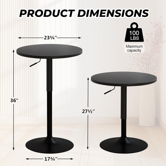 23.6'' round Pub Table Set of 4, Adjustable Height Cocktail Tables for Events, Swivel High Top Table for Bistro, Kitchen, Restraurant, Indoor & Outdoor, Black