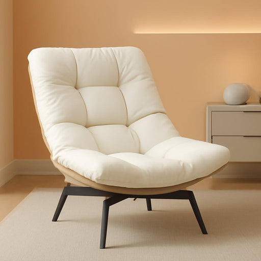 Accent Chair Modern Wicker Swivel Living Room Chairs with Oversized Seat & Cushion, Metal Frame, Phone Pocket for Bedroom, Study, Balcony, Beige