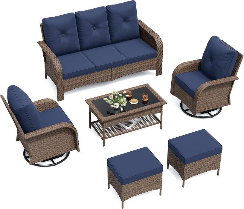 Patio Furniture Set 2 High-Back Swivel Chairs Conversation Set