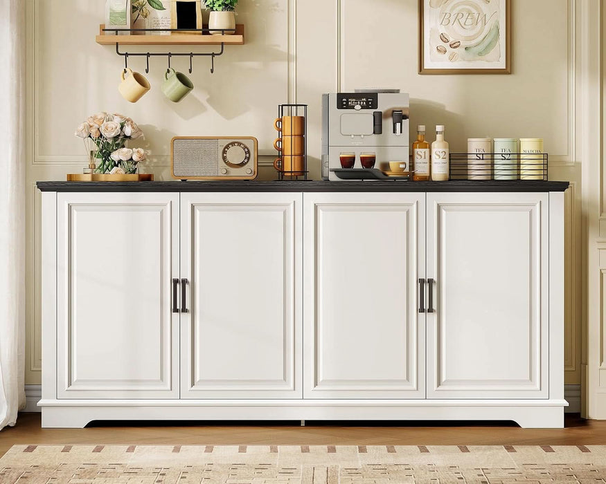 63'' Buffet Cabinet with Storage & 2 Adjustable Shelves, Modern Sideboard Cabinet with 4 Doors, Coffee Bar Cabinet, White