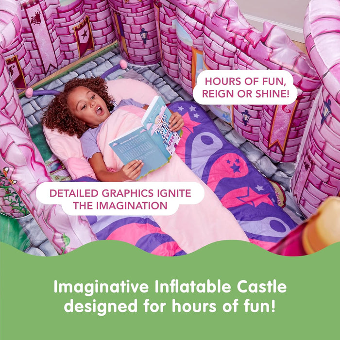 Inflatable Pink Princess Castle, Indoor Toddler Playhouse for Kids 3+, Sleepover Mattress Playhouse for Girls & Boys with Built in Motor, Inflates to over 5Ft Tall, Childrens Play House