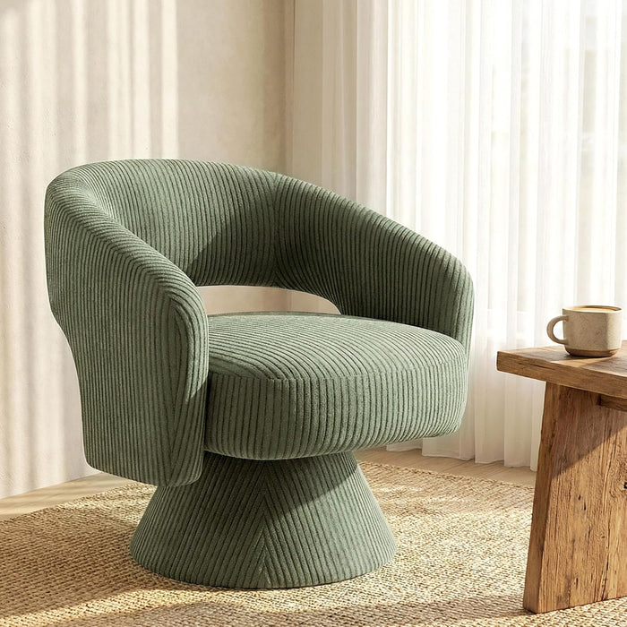 Green Corduroy 360 Degree Swivel Armchair Cushioned