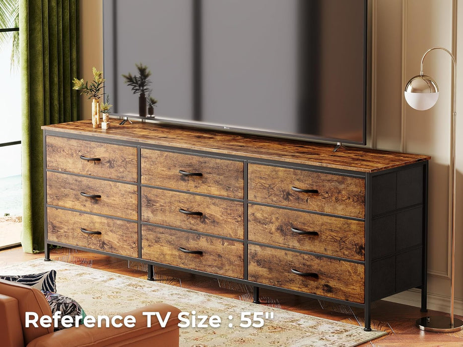 Rustic Brown 9-Drawer Dresser & TV Stand