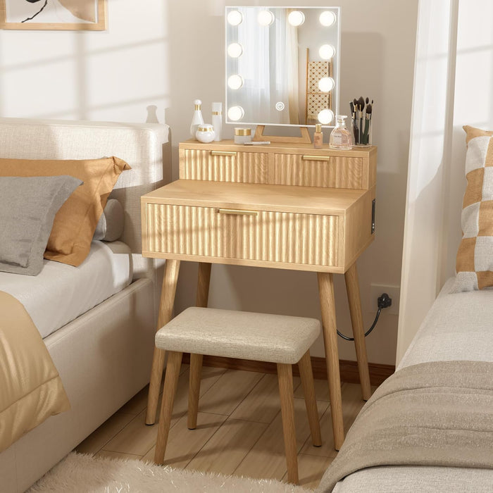 Compact Vanity Desk With Hollywood Mirror Lighting