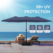 15 Ft Rectangular Patio Umbrella with Base Included, Large Double-Sided Outdoor Table Umbrella with Crank, 1.9" Pole UPF 50+ UV Resistant for Pool Deck Backyard Garden, Navy Blue