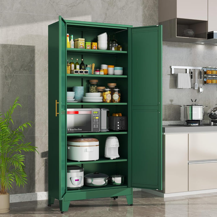 Green Metal Storage Cabinet With Adjustable Shelves