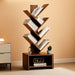 6 Tier Tree Bookshelf with Lights, LED Book Tree Bookcase with Storage Organizer, Small Corner Bookshelf Floor Standing Book Shelf for Living Room, Bedroom & Home Office, Rustic Brown