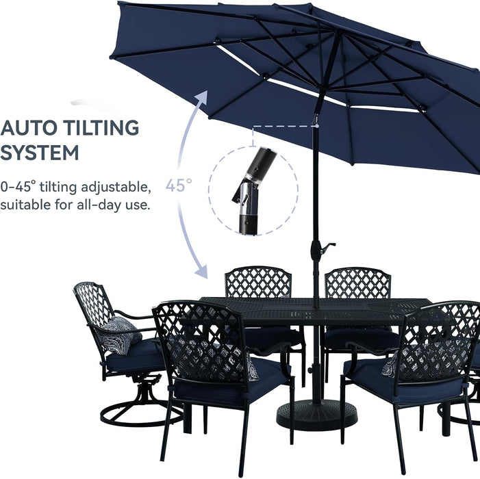10Ft Outdoor Patio Umbrella, [Auto-Tilting] 3 Tiers Market Table Umbrellas with 1.5" Pole, 8 Sturdy Ribs, 3-Year-Non-Fading for Garden Deck Pool Backyard, Navy Blue