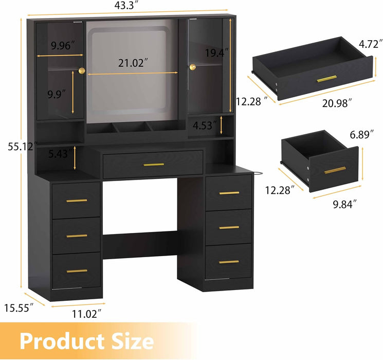 Black Makeup Vanity Tabletop With Illuminated Mirror