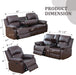 Manual Leather Recliner Sofa Set for Living Room Furniture Set,Leather Recliner Couch Set for Home/Office,Leather Reclining Sofa Set for 3-Pieces(Sofa+Loveseat+Chair) Brown