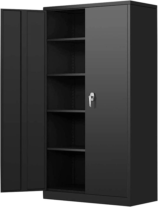 Black Metal Storage Cabinet with Lock & Shelves