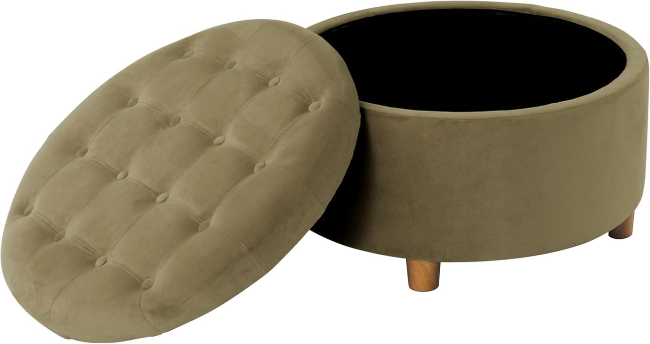 Home Decor | Button Tufted Velvet round Storage Ottoman | Ottoman with Storage for Living Room & Bedroom, Light Sage Green Velvet