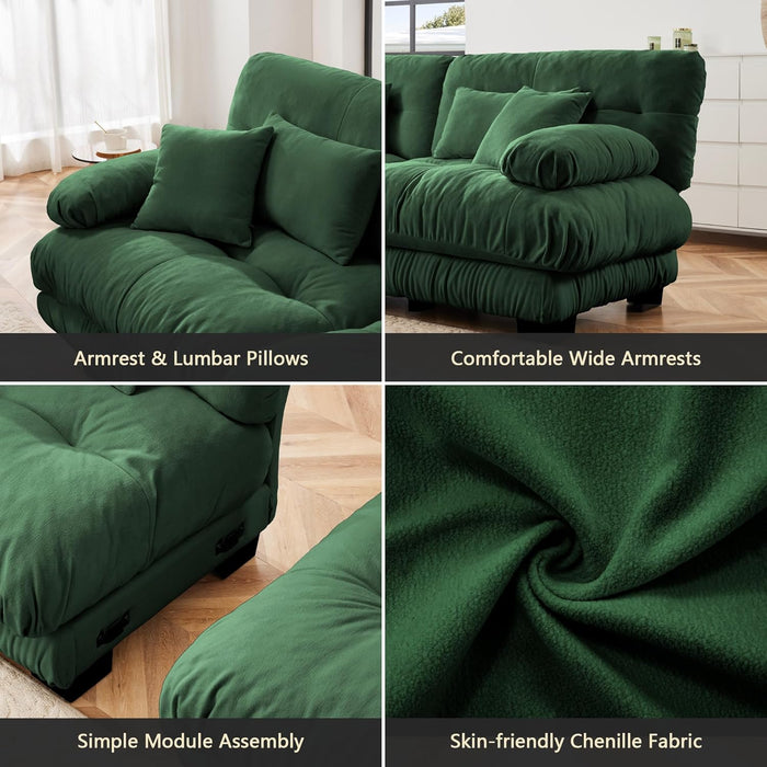 Green Chenille Modular Sectional Sofa Ultra Comfort