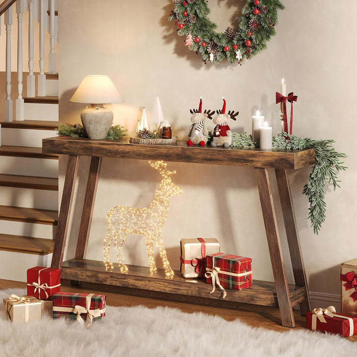 Console Table with Charging Station, USB-C Port, 2 Tiers Entryway Table, 53.9 Inch Sofa Table with Metal Legs, Entry Hallway Table with Thicker Desktop, Modern behind Couch Table, Rustic Brown
