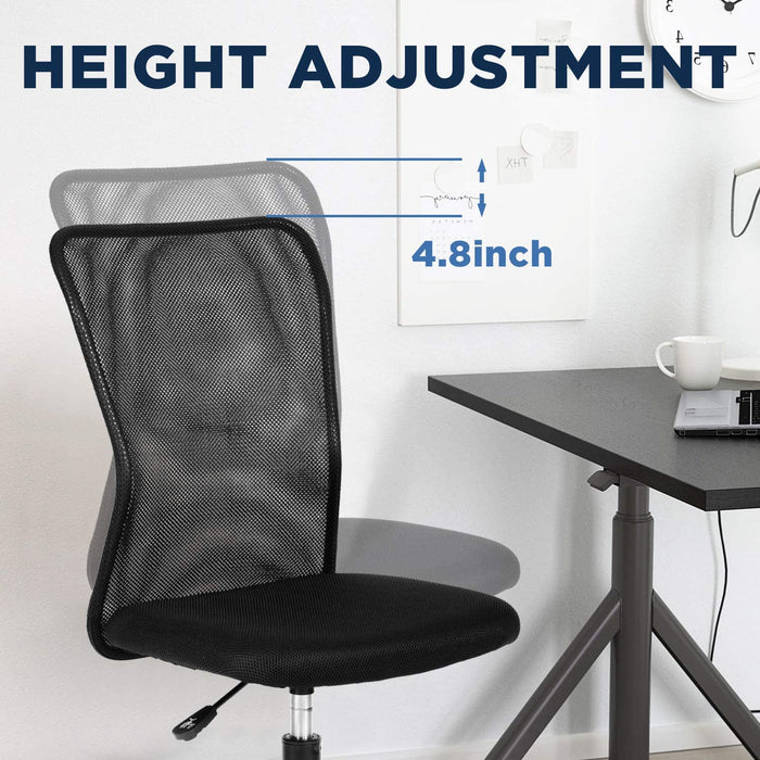 Home Office Chair Mid Back Mesh Desk Chair Armless Computer Chair Ergonomic Task Rolling Swivel Chair Back Support Adjustable Modern Chair with Lumbar Support (Black)