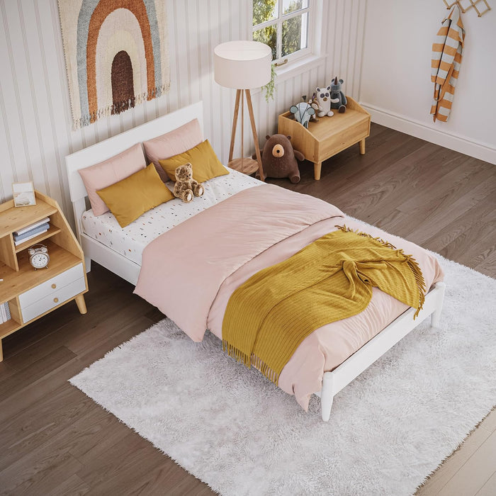 , Aria Twin Solid Wood Modern Low Profile Platform Bed, White