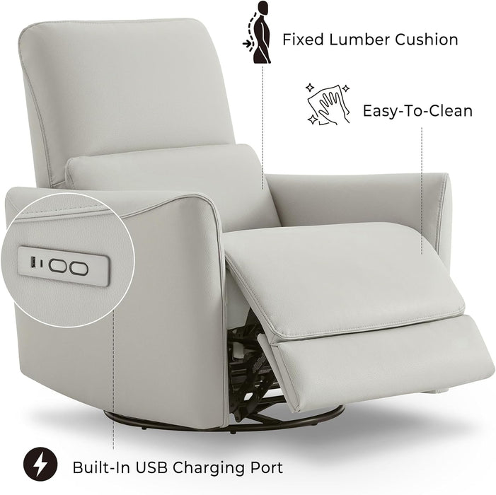 Power Recliner Chair Swivel Glider, FSC Certified Upholstered Faux Leather Living Room Nursery Reclining Sofa Chair with Lumbar Support, Cream