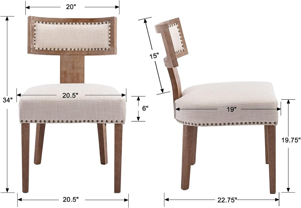 Mid Century Modern Dining Chairs Set of 4, Farmhouse Linen Upholstered Kitchen Dining Side Chairs with Nailhead Trim Curved Backrest, Armless Solid Wood Dining Chairs, Beige