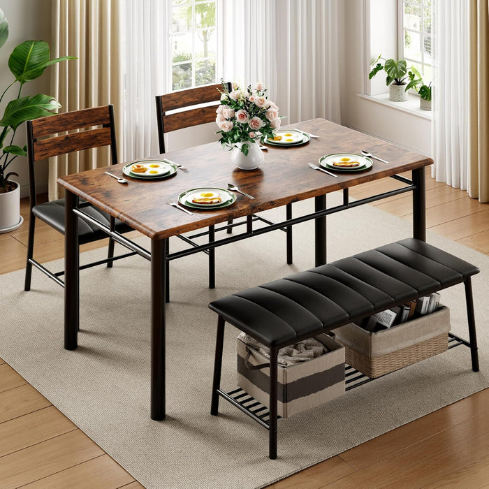 Dining Table Set for 4, Kitchen Table with Upholstered Bench and 2 Chairs, Kitchen Table and Chairs Set for Small Space, Apartment, Rustic Brown