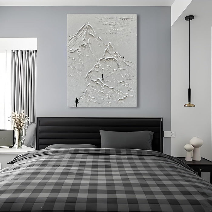 Hand-Painted White Texture Abstract Art Snow Mountain Landscape Painting Modern Minimalist Home Office Wall Decoration 40X28 Inches