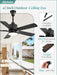 42" Outdoor Ceiling Fan with Light for Patios, IP65 Waterproof Gazebo Fan, Plug in Ceiling Fan with Remote, 3CCT 6-Speed Black Ceiling Fan with Hanging Hook for Porch, Pergola,Canopy