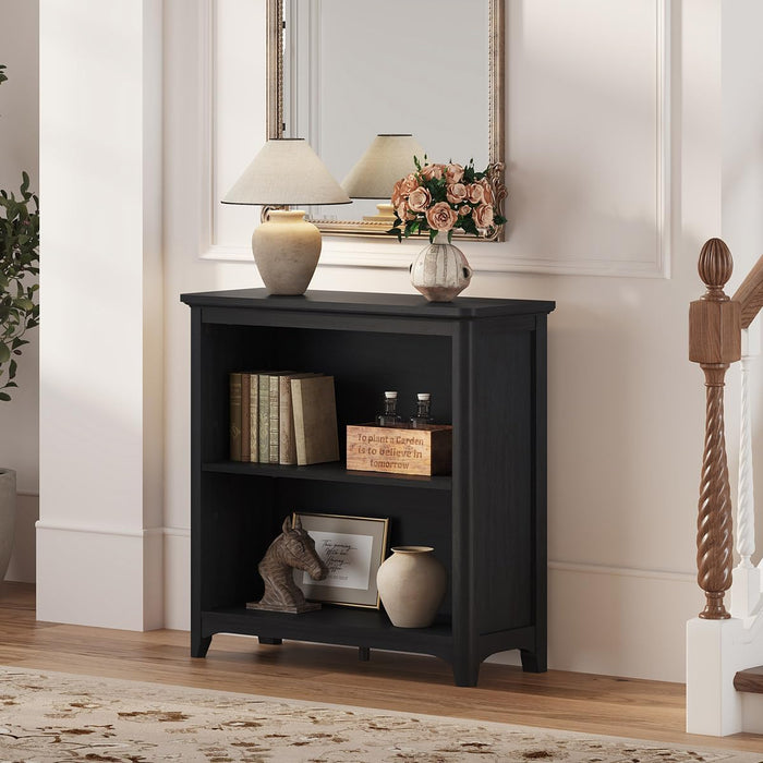 Bookcase, Open Storage Book Cases/Shelves, Floor Standing 2 Shelf Bookshelf for Farmhouse Living Room, Library Office, Bedroom, Kids (Black Oak, 30 In)