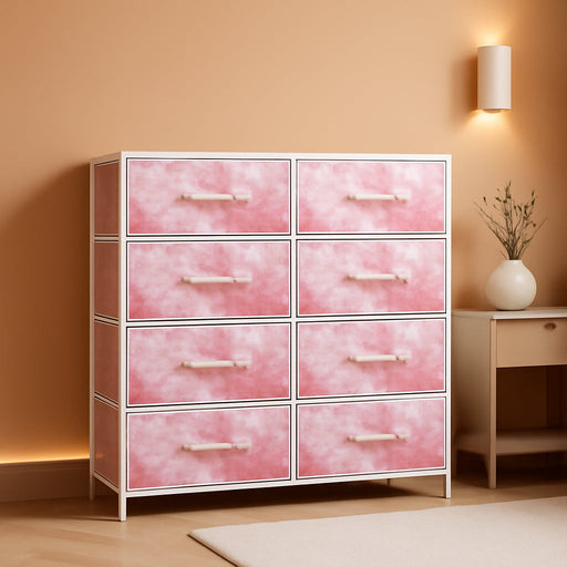 Dresser with 8 Drawers - Furniture Storage Chest Tower Unit for Bedroom, Hallway, Closet, Office Organization - Steel Frame, Wood Top, Easy Pull Fabric Bins (8-Drawer, Pink)