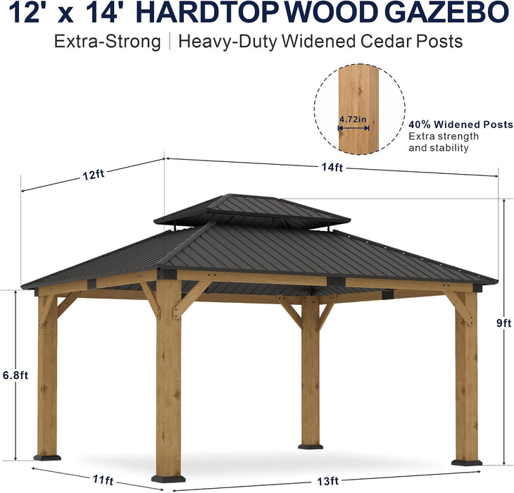 12x14 Cedar Wood Gazebo WeatherResistant Hardtop Roof