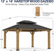 12x14 Cedar Wood Gazebo WeatherResistant Hardtop Roof