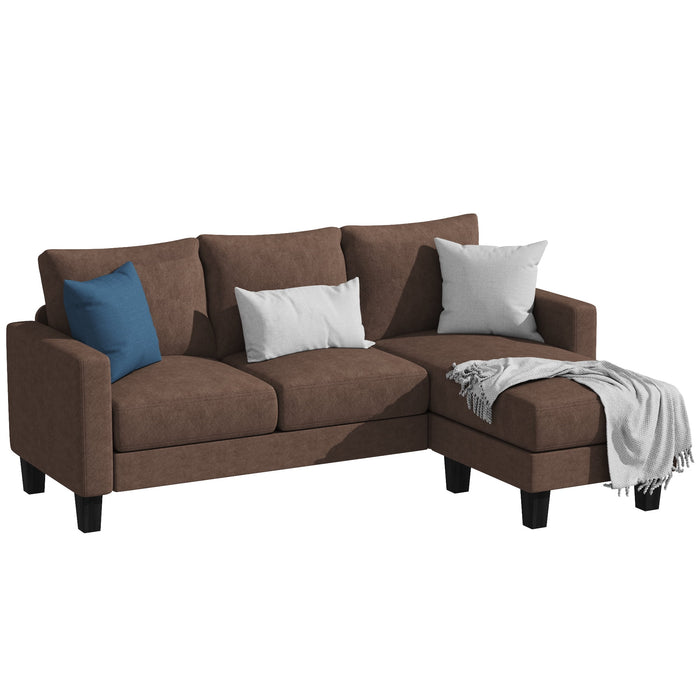 Convertible Sectional Sofa Couch, Modern Linen Fabric L-Shaped Couch 3-Seat Sofa Sectional with Reversible Chaise for Small Living Room, Apartment and Small Space, Brown